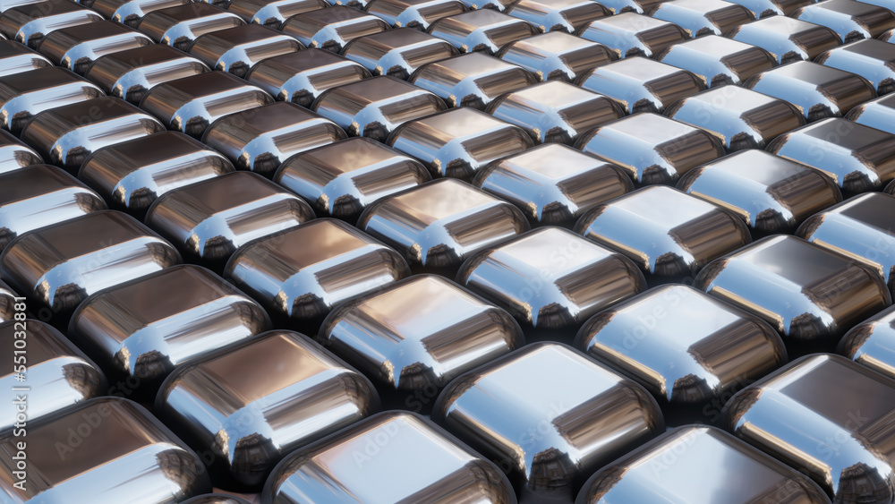 Naklejka premium Silver chrome metallic technology background, metal squares pattern, modern shiny and lustrous backdrop