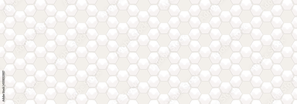 Embossed white hexagon on light gray backgrounds. Abstract tortoiseshell. Abstract honeycomb. Abstract pattern football