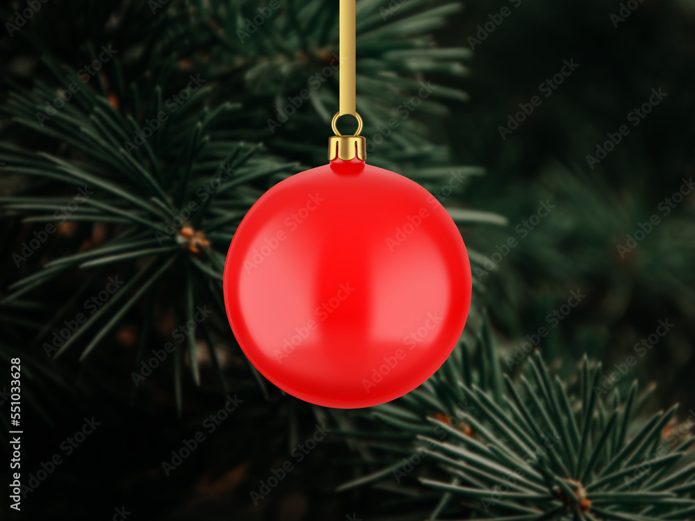 Traditional Christmas tree red ball with golden loop for hanging