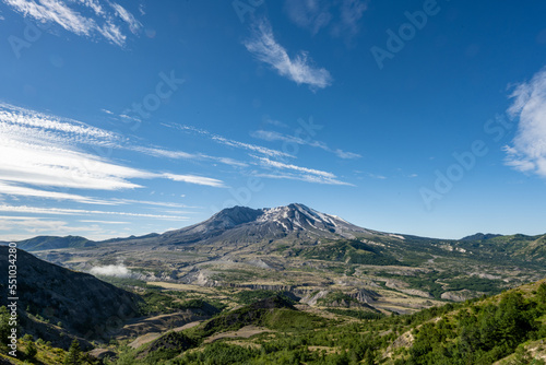 landscape of valley in front of mount Saint Helens