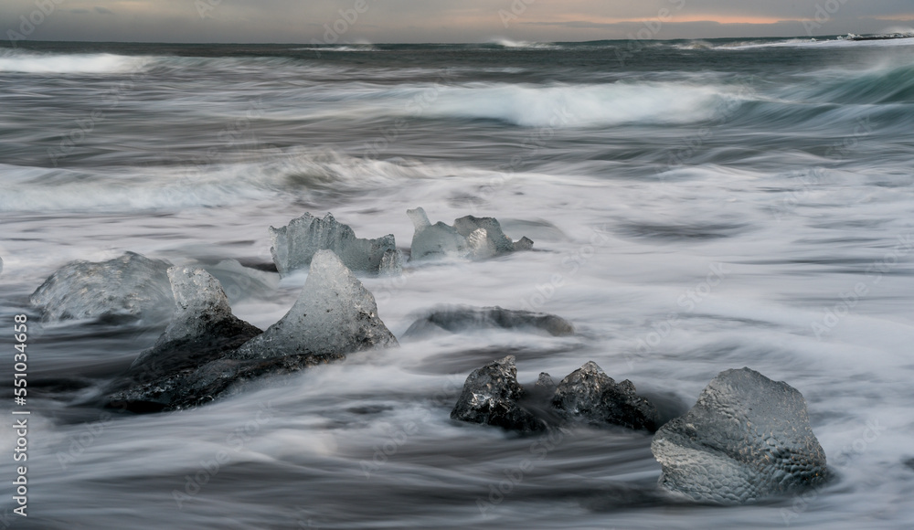 Fototapeta premium Large Pieces of Icebergs ice on sea in the Atlantic ocean. Global warming . Iceland