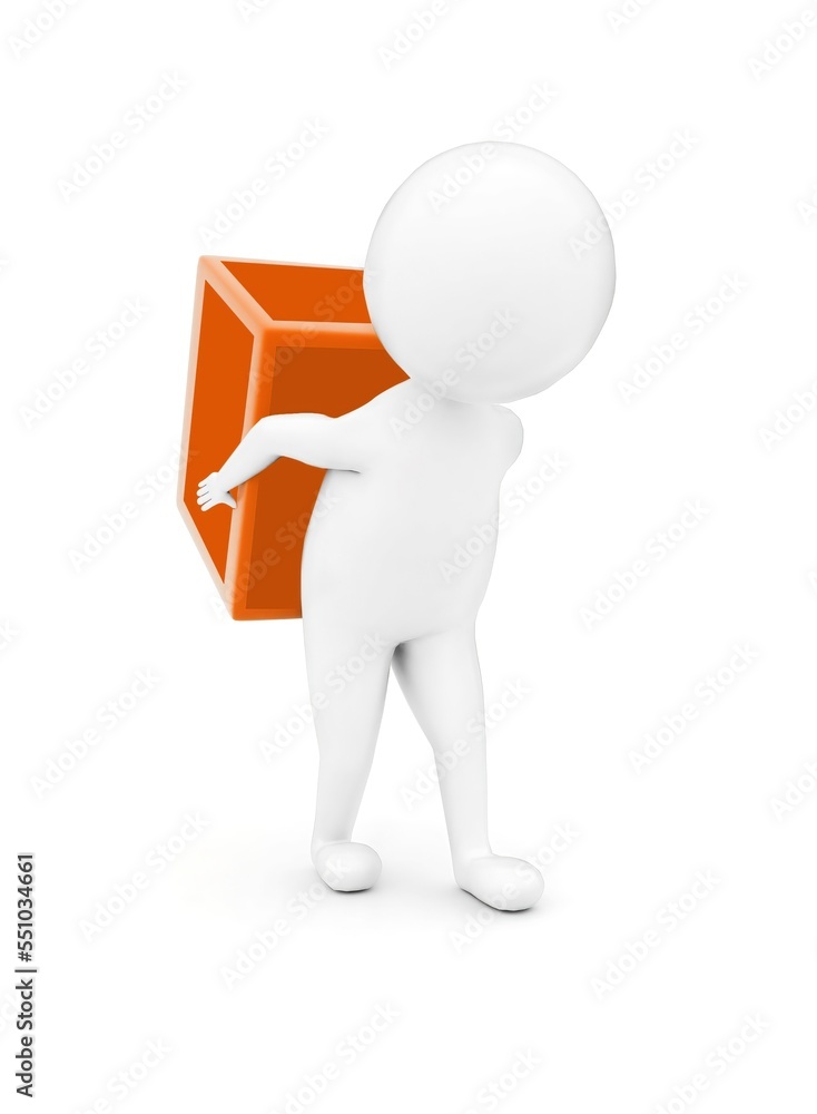 3d man carrying a box on his back with the help of his hands concept 3d man carrying a box on his back with the help of his hands concept