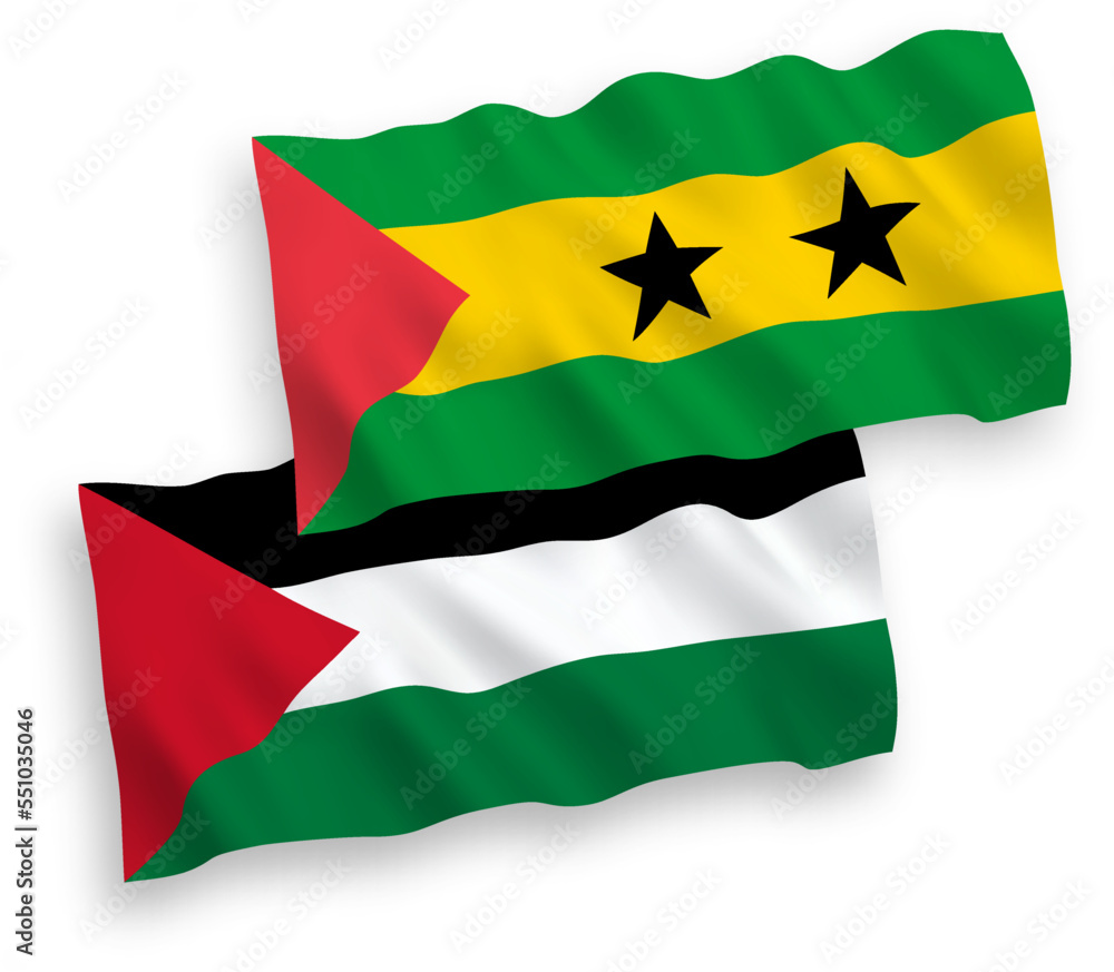 Flags of Saint Thomas and Prince and Palestine on a white background Flags of Saint Thomas and Prince and Palestine on a white background
