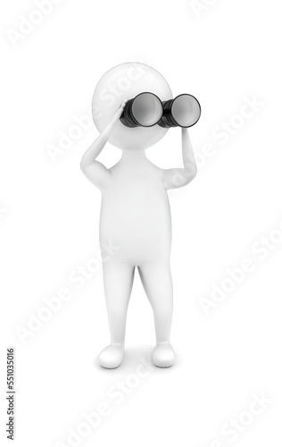 3d man looking through binocular concept