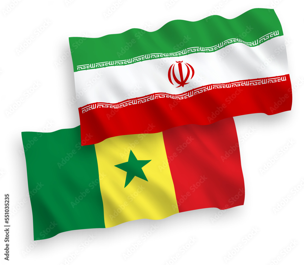 Flags of Republic of Senegal and Iran on a white background Flags of Republic of Senegal and Iran on a white background