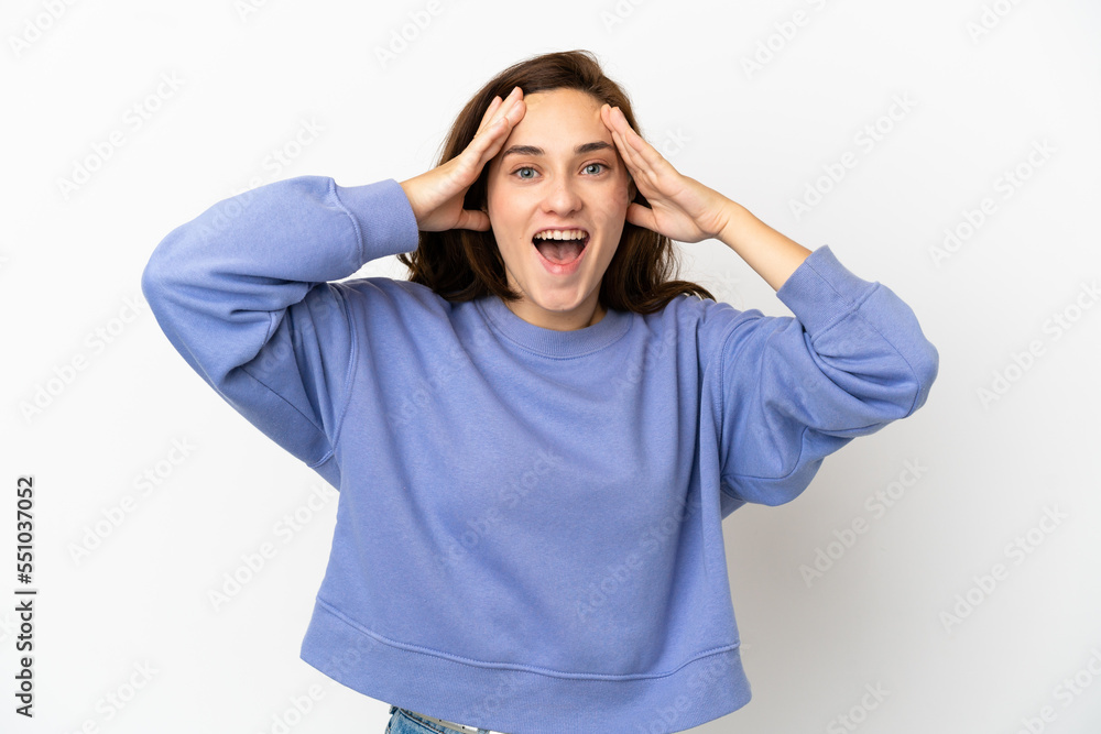 Young caucasian woman isolated on white background with surprise expression Young caucasian woman isolated on white background with surprise expression