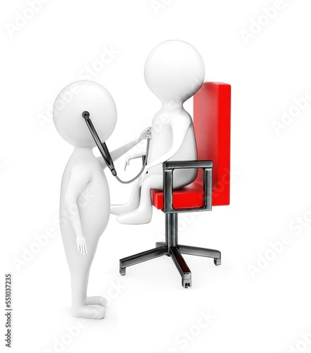 3d medical character examining another character sitting on a chair