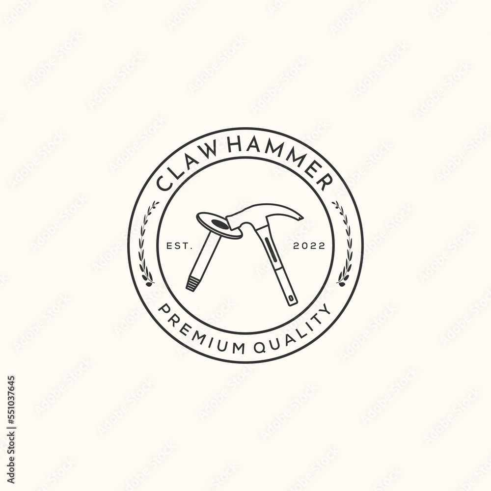 Basic RGBclaw hammer chisel line art logo vector minimalist illustration design, claw hammer and concrete chisel symbol design