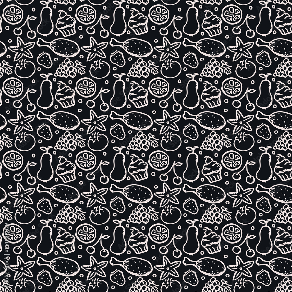 seamless pattern with food icons. icons of food, mushrooms, sweets, vegetables and fruits. vector food icons seamless pattern with food icons. icons of food, mushrooms, sweets, vegetables and fruits. vector food icons