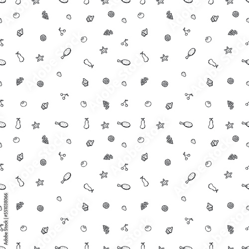 seamless pattern with food icons. icons of food, mushrooms, sweets, vegetables and fruits. vector food icons