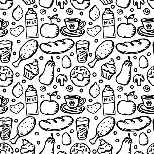 seamless pattern with food icons. icons of food, mushrooms, sweets, vegetables and fruits. vector food icons