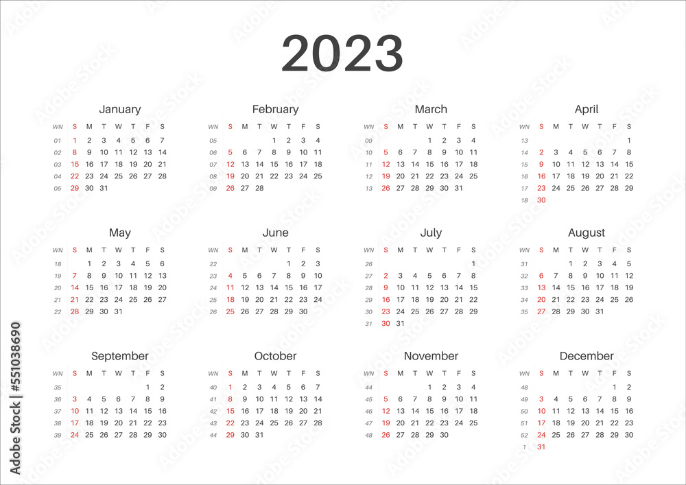 Simple, minimalist design. Vector 2023 year calendar. Simple, minimalist design. Vector 2023 year calendar.