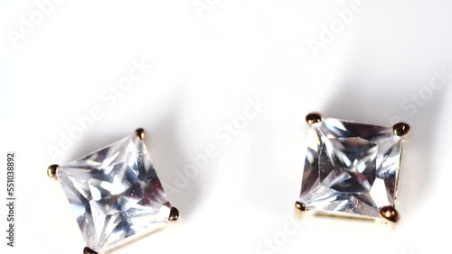 Cubic Zirconia Square CZ Stud Earrings Gold Tone