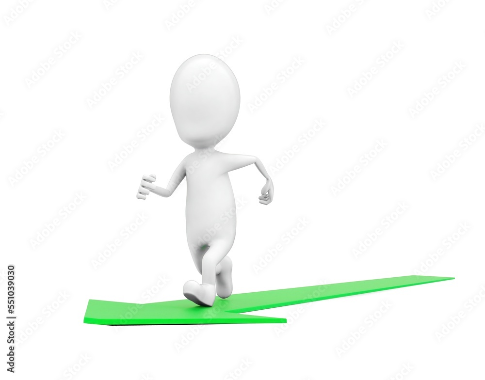 3d man running on green color arrow concept 3d man running on green color arrow concept