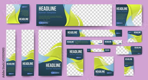 set of corporate web banners of standard size with a place for photos. Vertical, horizontal and square template.