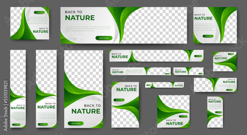 Green banner design web template Set, Horizontal header web banner. Modern Gradient green cover header background for website design, Social Media Cover ads banner, flyer, invitation card