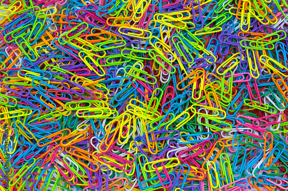 Bright colorful paper clips.top view