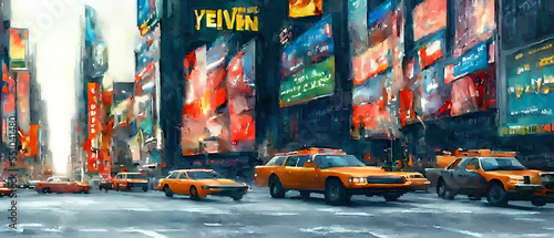 Street view of New York City  USA  Abstract water color painting. Urban illustration