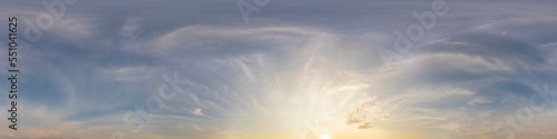 Blue summer sky panorama with light Cirrus clouds. Hdr seamless