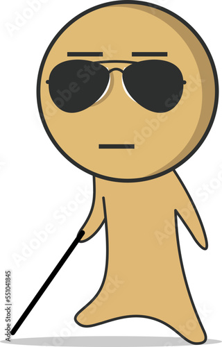 Blind disabled person walking on the road 
