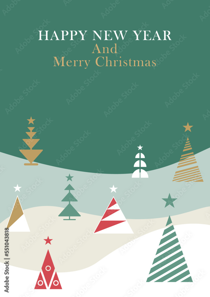 Merry Christmas and Happy New Year greeting cards, posters, holiday covers. Modern Xmas design. Christmas tree, ball, decoration elements
