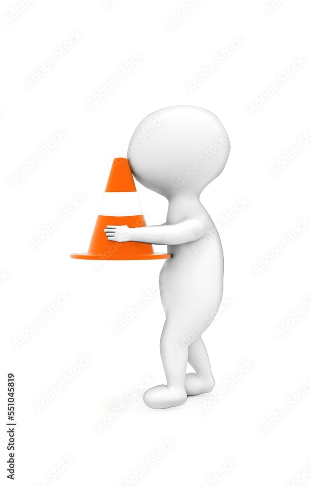3d man holding traffic cone in his hands concept 3d man holding traffic cone in his hands concept
