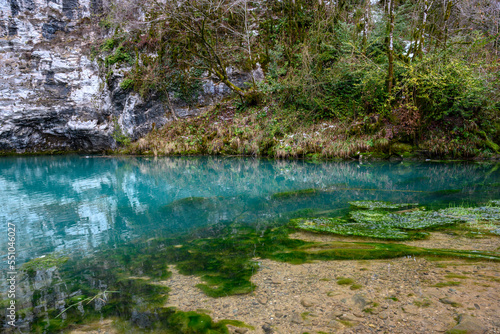 Lake of the Blue-Eyed Sage  Blue Lake  in the mountains of Abkhazia in winter