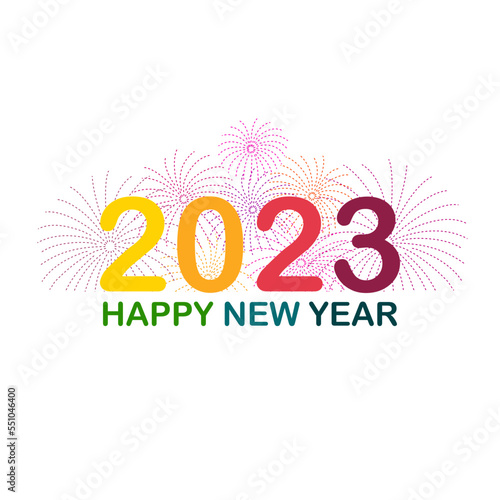 Happy New Year 2023 with multi colors and fireworks