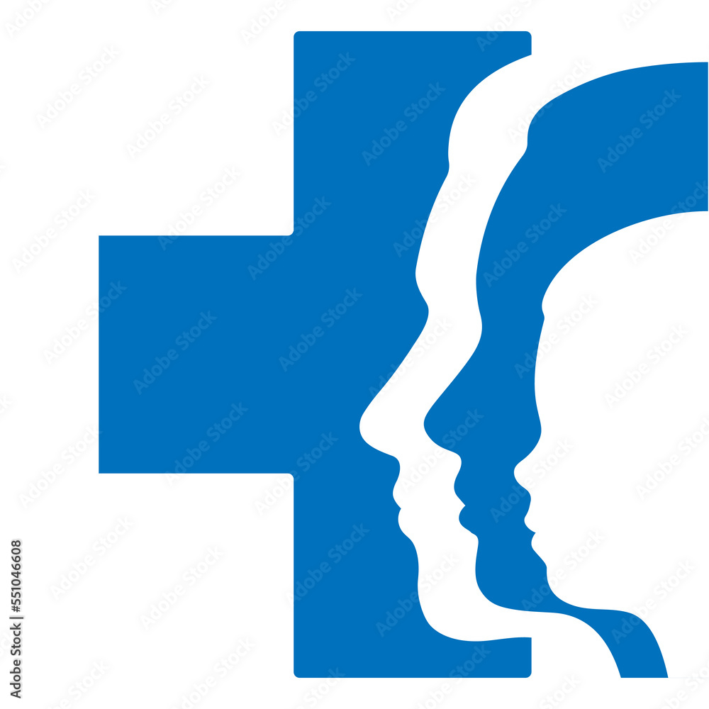 Health care logo illustration.Medical cross with family on white background