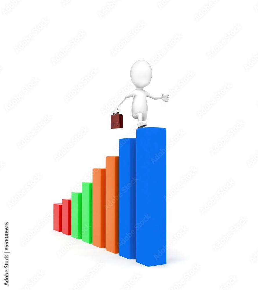 3d man walking through a higher statics level graph concept 3d man walking through a higher statics level graph concept