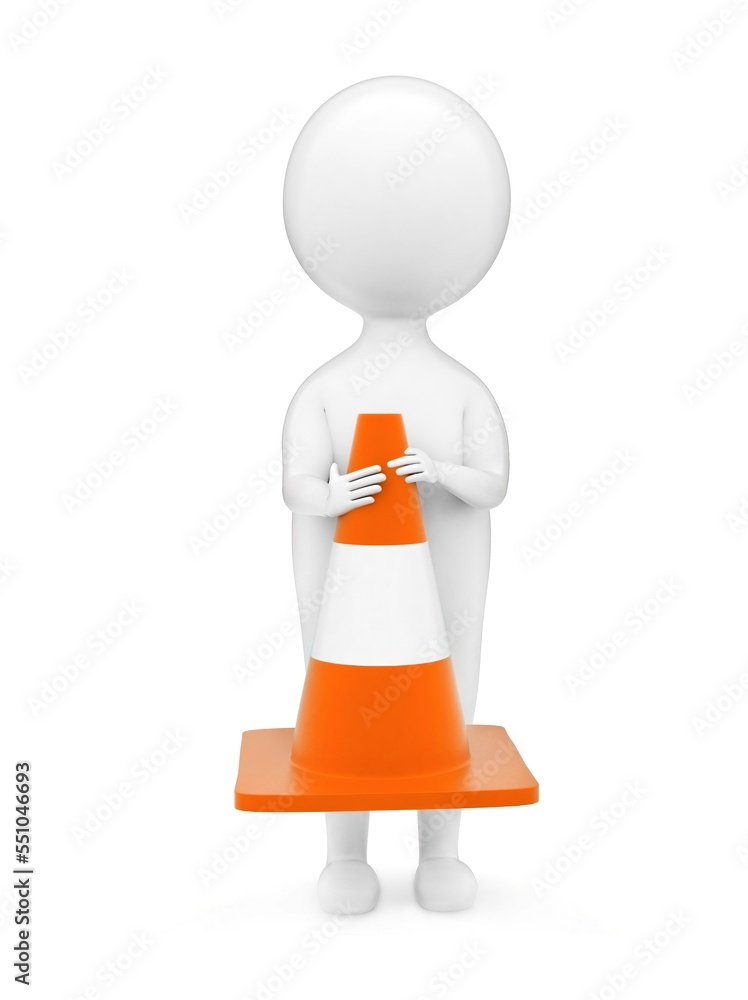 3d man holding traffic cone concept , 3d rendering 3d man holding traffic cone concept , 3d rendering
