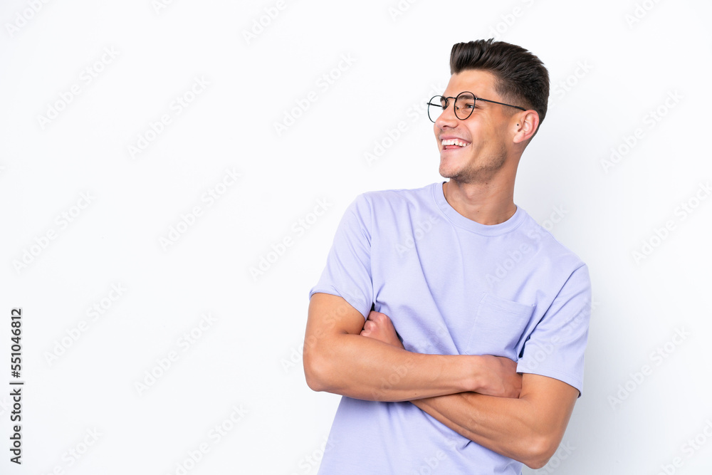 Young caucasian man isolated on white background happy and smiling Young caucasian man isolated on white background happy and smiling