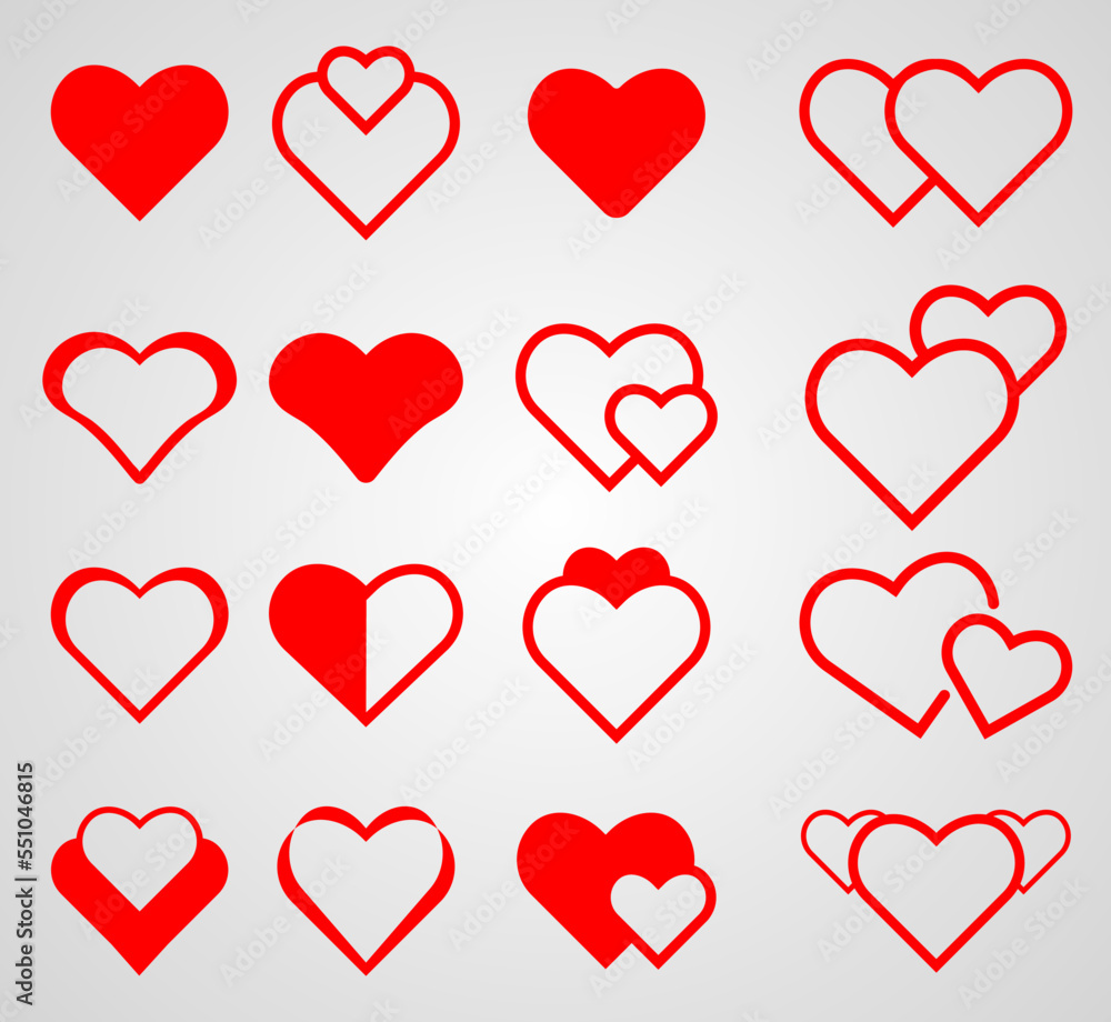 Red hearts icons vector illustration.