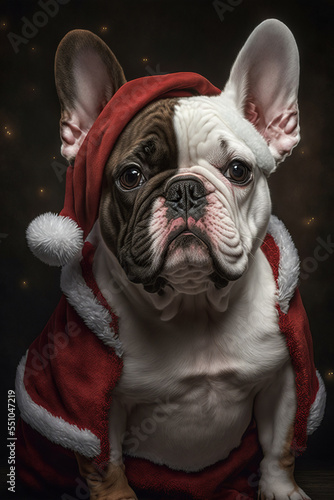 Cute french bulldog dressed as Santa Claus 