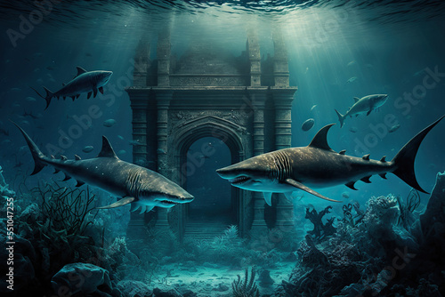 Atlantis  lost civilization  ancient ruins at the bottom of the sea