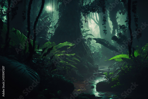 Dark excotic tropical jungle illustration 