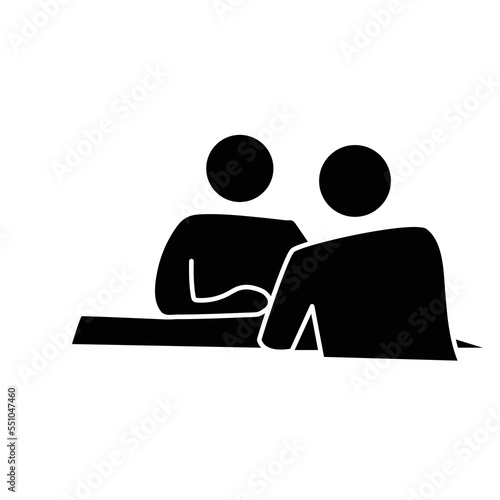 Two person sitting face to face and seriously listening and talking concept icon stock illustration