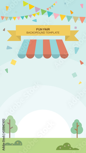 Flat vertical illustration of carnival, circus, fun fair or amusement park have blank space template.