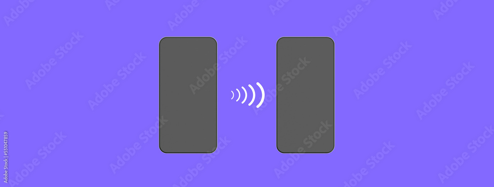 Communication between two devices. Transfer data between two gadgets using wireless networks. Banner for insertion into site. Horizontal image. 3d image. 3d rendering Communication between two devices. Transfer data between two gadgets using wireless networks. Banner for insertion into site. Horizontal image. 3d image. 3d rendering