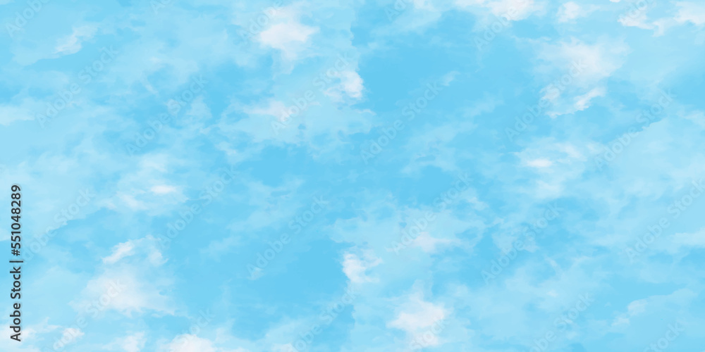 Blue nature sky with tiny clouds background.Blue Sky vector with gradient light white background. Beautiful puffy clouds in bright blue sky in day sunlight.