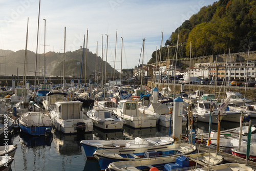 San Sebastian marina with Monte Igeldo in the background photo