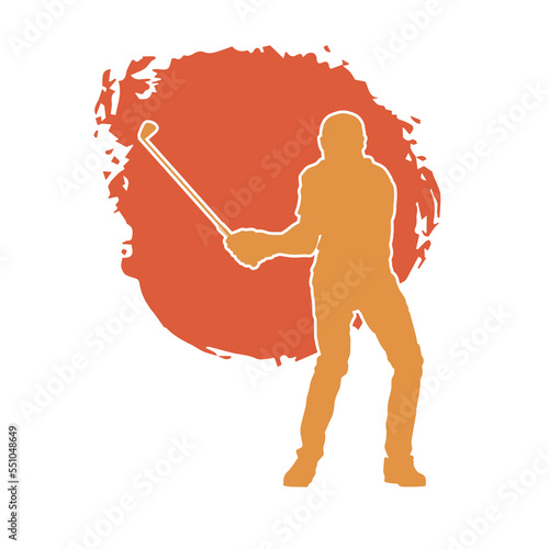 Golf male player isolated vector orange silhouette. 
