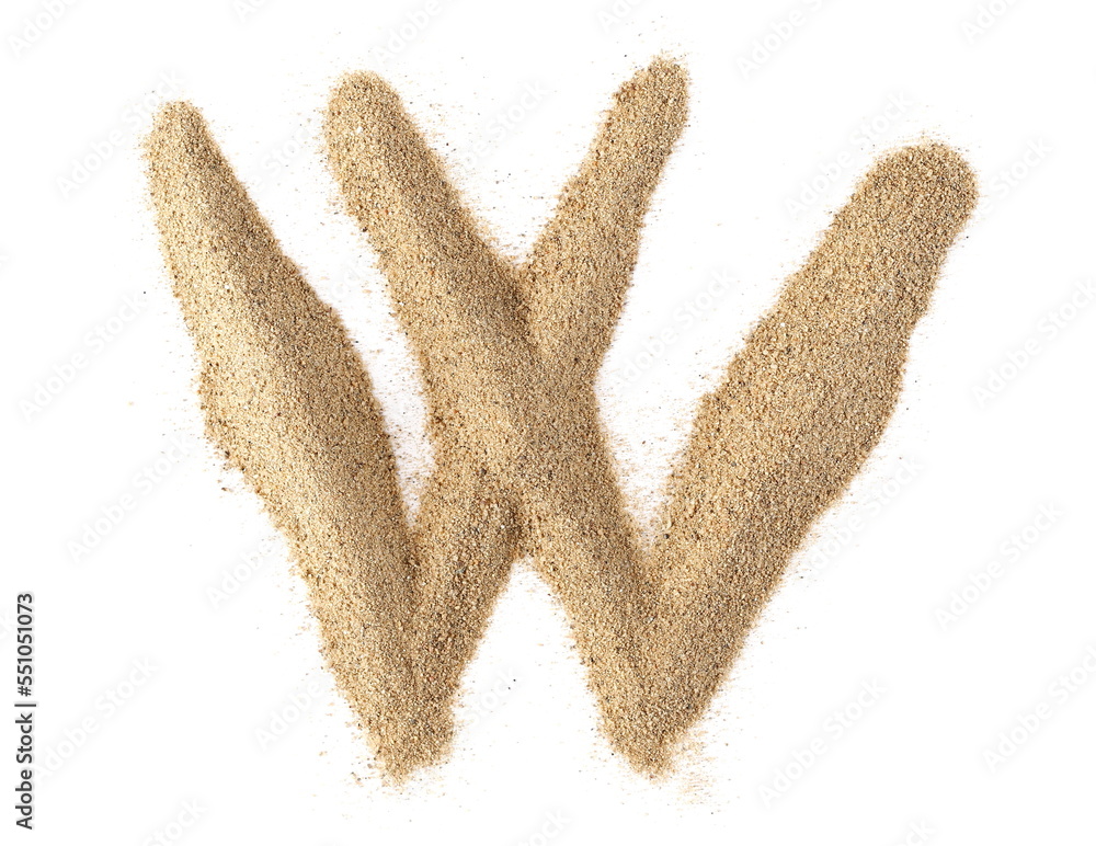 Sand alphabet letter W, isolated on white, clipping path Sand alphabet letter W, isolated on white, clipping path