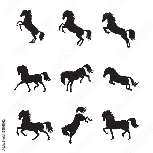 Fototapeta Naklejka Na Ścianę i Meble -  Set black silhouette of horse. Vector wild animal illustration.