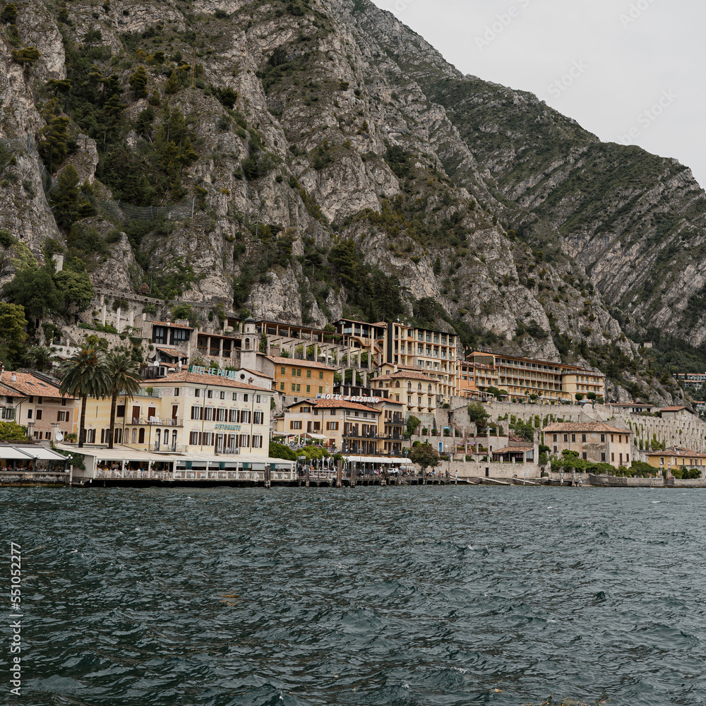 Beautiful view of old town in Italia. Sea and mountains. Travel summer concept. Sea side view