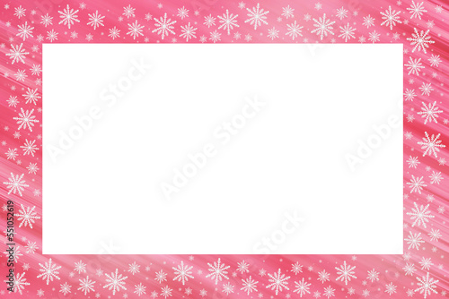 Red saturated pink purple bright gradient background with diagonal stripes, white snowflakes around. Christmas, New Year card with copy space. © KSENIYA
