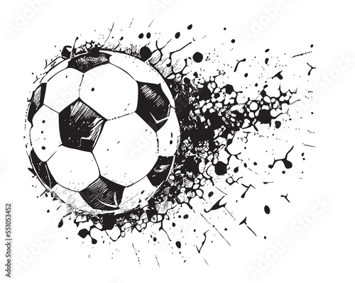 Soccer ball flying sketch engraving hand drawn sport Vector illustration.