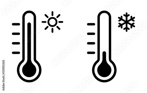 Thermometer icon set. Hot and Cold temperature symbol set. Vector stock illustration.