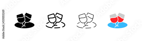 Two glasses of champagne set icon. Wine, brandy, holiday, vodka, temperature, glass, time, Bottle, conditions, hand, taste, aging. Restaurant concept. Vector four icon in different style