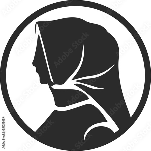 Woman hijab silhouette vector, Elegant muslim lady head with scarf symbol black vector